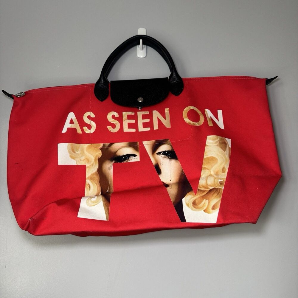 Longchamp x Jeremy Scott "As Seen on TV" Le Pliage XL Tote  Red canvas